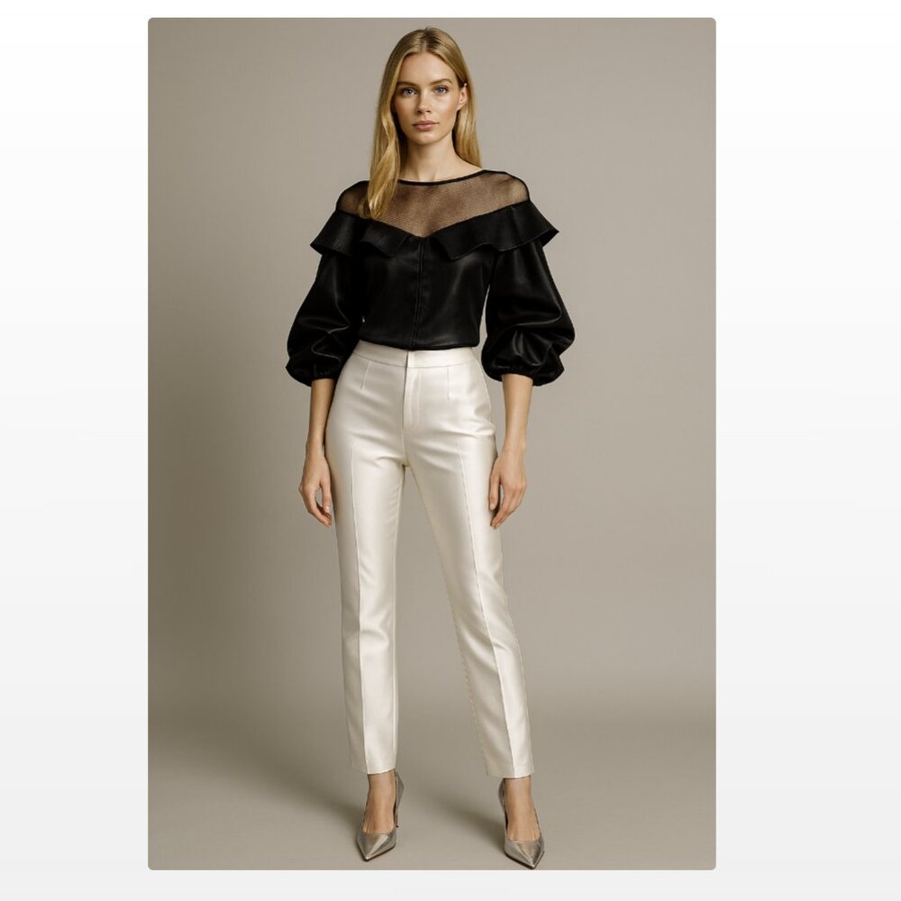 CQbyCQ Ruffle/Mesh Black Blouse -NEW! Never worn - Picture 6 of 6